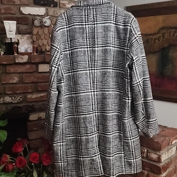 Uaneo Plaid Mid Length Single Breasted Coat Unisex Peacoat - Picture 4 of 6